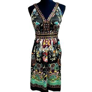 Beige by Eci Womens Dress Size 4 Black Floral Sheath Sleeveless Knee Length
